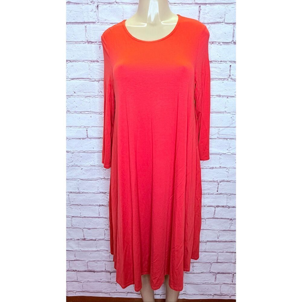 Eileen Fisher Womens Pink Lightweight Viscose Jersey Long Sleeve Dress Sz Small